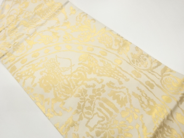 Nagoya obi with woven pattern of flowers, arabesques, birds, and beasts in a ren